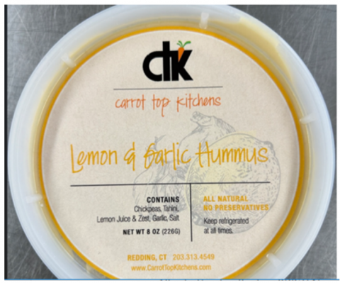 Carrot Top Kitchens Lemon and Garlic Hummus recalled product/package image