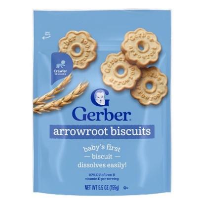 Gerber Arrowroot biscuits, Net Wt 5.5 oz front label recalled product/package image
