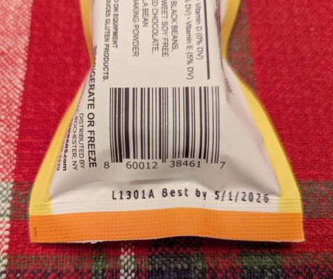 Photograph of product code for Chocolate Cherry Junebar, 2.39 oz. recalled product/package image