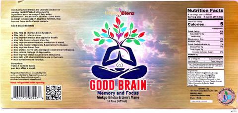Image of label for Good Brain Memory and Focus Tonic Ginkgo Biloba & Lion’s Mane, 16 fLoz (473ml) recalled product/package image