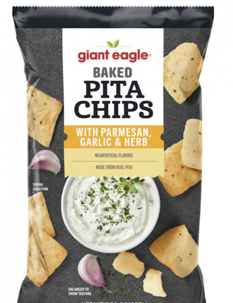 Giant Eagle Baked Pita Chips with Parmesan, Garlic and Herbs, Net Wt. 7.33 oz; UPC 03003496507 5 recalled product/package image