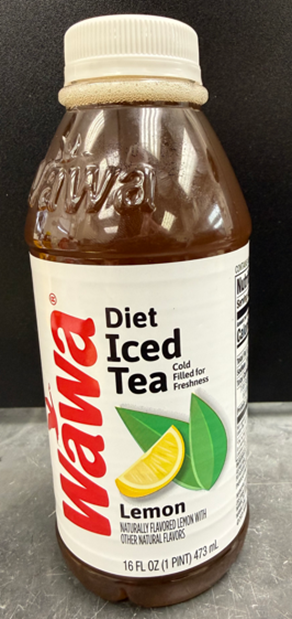 Wawa Diet Iced tea, Lemon 16 oz pint bottle (Front view) recalled product/package image