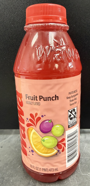 Wawa Fruit Punch, 16 oz pint bottle (side view) recalled product/package image