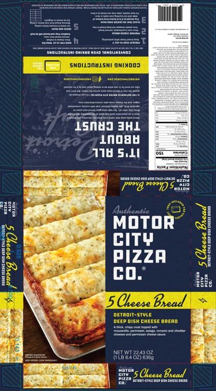 Labeling for Motor City Pizza Co. 5 Cheese Bread Single Pack recalled product/package image