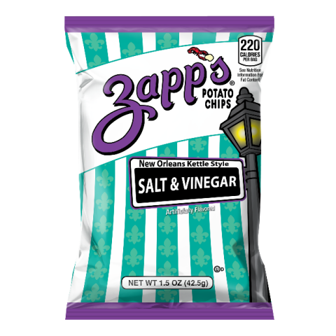 1.5 oz Zapp’s Salt & Vinegar Potato Chips, front label recalled product/package image