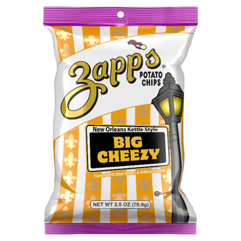 2.5 oz Zapp’s Big Cheezy Potato Chips, front label recalled product/package image
