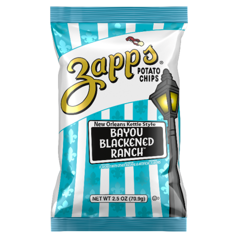 2.5 oz Zapp’s Bayou Blackened Ranch Potato Chips, front label recalled product/package image