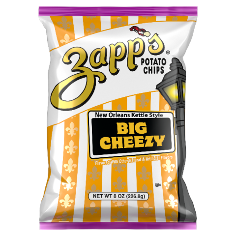 8 oz Zapp’s Big Cheezy Potato Chips, front label recalled product/package image