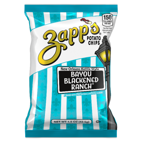 1.5 oz Zapp’s Bayou Blackened Ranch Potato Chips, front label recalled product/package image