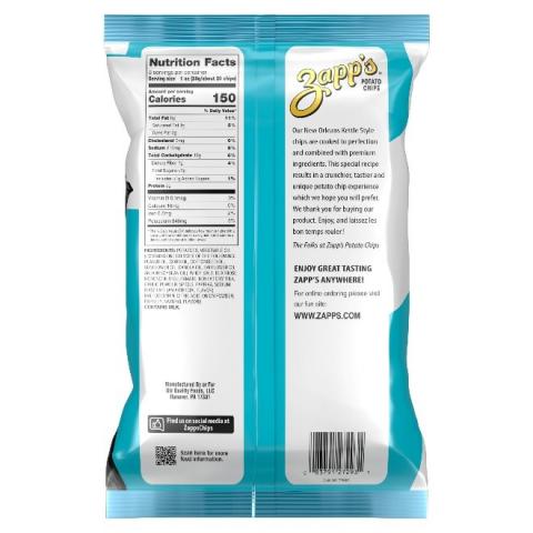 8 oz Zapp’s Bayou Blackened Ranch Potato Chips, back label recalled product/package image