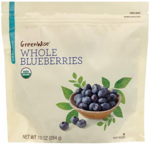 Package of GreenWise Whole Blueberries, frozen recalled product/package image