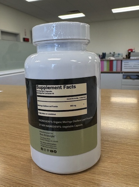 Zen Principle Moringa Leaf Powder in bottle, back view