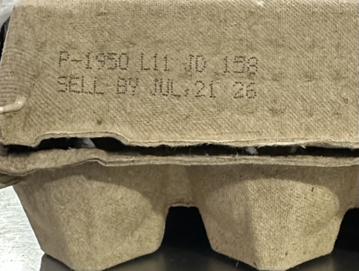 Picture of the plant number and code information on an egg carton recalled product/package image